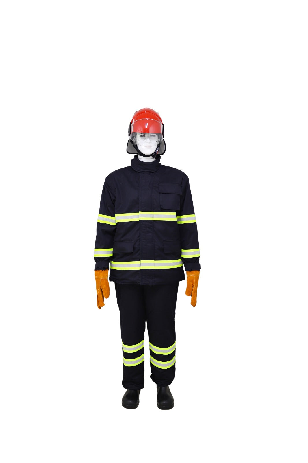COMPLETE FIREMAN'S SUIT EN469:2020 LEVEL II,MED. APPROVED - SEABEE BRAND JACKET . TROUSER AND GLOVES , PAB HELMET , HARVIK BOOT