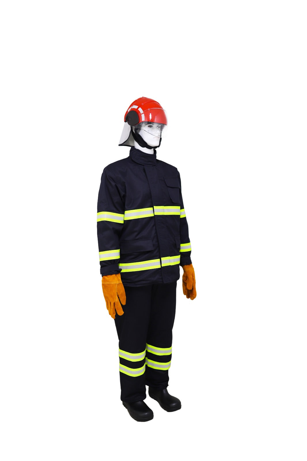 COMPLETE FIREMANS SUIT EN469:2020 LEVEL II,MED. APPROVED - SEABEE BRAND JACKET . TROUSER AND GLOVES , PAB HELMET , HARVIK BOOT