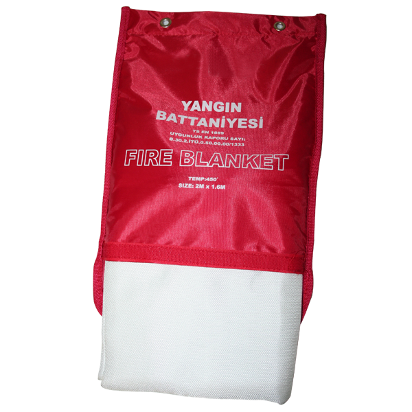 Fire blanket, fibreglass, 1.0x1.0mtr, with bag, DIN EN 186:1997 with plastic cover