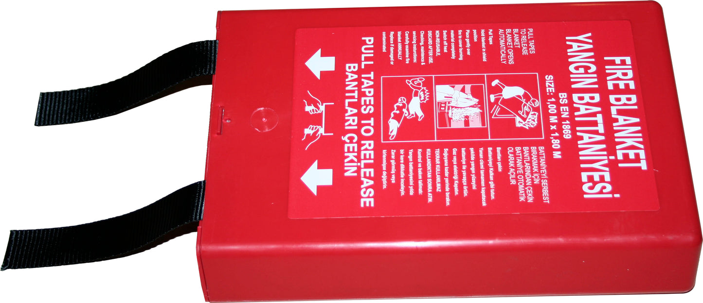 Fire blanket, fibreglass, 1.0x1.0mtr, with bag, DIN EN 186:1997