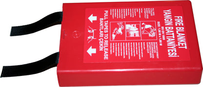 Fire blanket, fibreglass, 1.0x1.0mtr, with bag, DIN EN 186:1997 with plastic cover