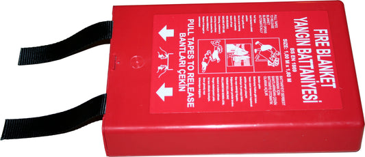Fire blanket, fibreglass, 1.0x1.0mtr, with bag, DIN EN 186:1997 with plastic cover