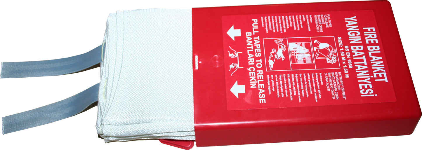 Fire blanket, fibreglass, 1.0x1.0mtr, with bag, DIN EN 186:1997 with plastic cover