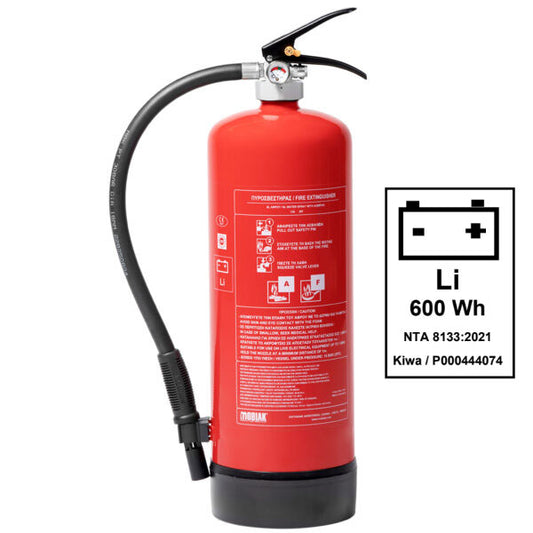 MOBIAK BRAND - PORTABLE FOAM FIRE EXTINGUISHER -PFOS/PFAS-FREE - FOR Lithium Batteries -  6 LTR  - STORED PRESSURE - MED APPROVED