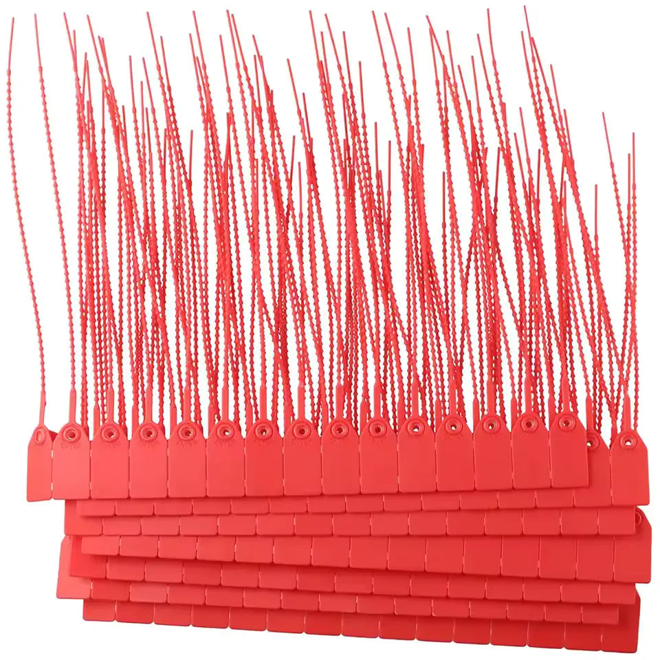 RED COLORED PLASTIC NUMBERED SEALS 380X7MM 10 PCS PER PACK