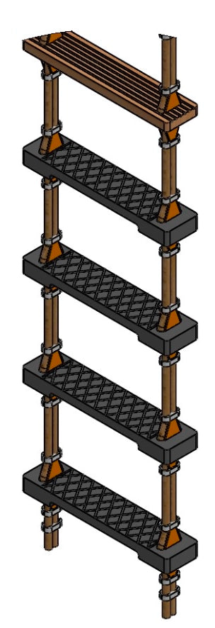 Embarkationladder wood    1,00 mtr - 58,00 mtr MED CERTIFICATES ISO 5489:2008