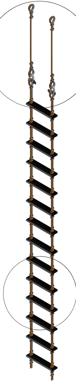 Embarkationladder Aluminium 1,00 mtr - 50,00 mtr MED CERTIFICATES ISO 5489:2008