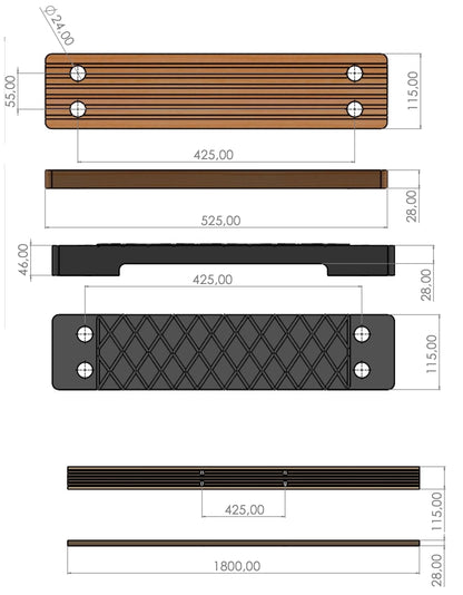 Pilot Ladder wood   1,00 mtr - 25,00 mtr , with MED CERTIFICATES ISO 799-1:2019  - 1045 (27)