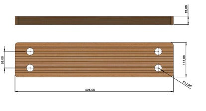 HARDWOOD PILOT LADDER STEP, 525 x 115 x 28 MM