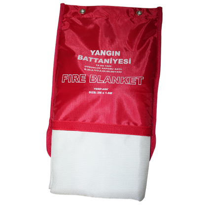 Fire blanket, fibreglass, 1.0x1.0mtr, with bag, DIN EN 186:1997